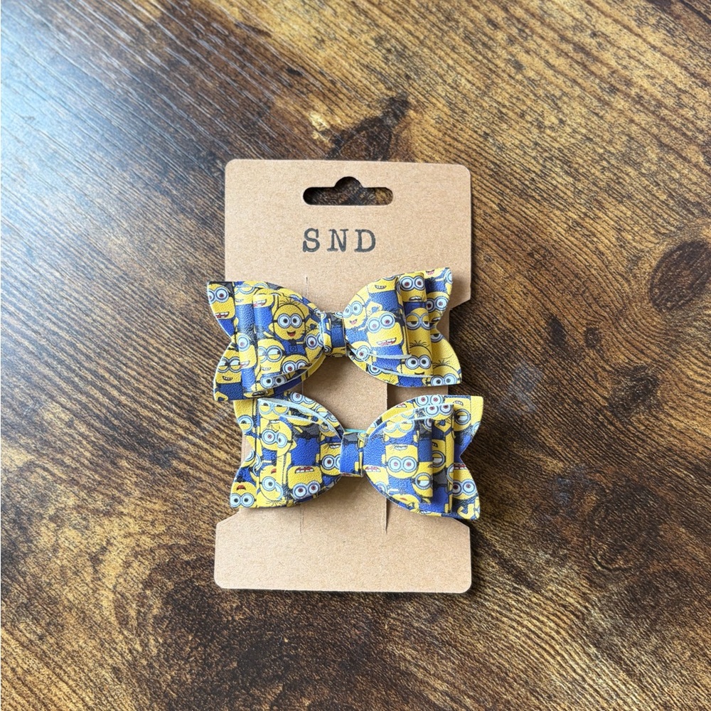Handcrafted One of A Kind 
Kids Yellow Blue Minion Bow Hair Clips - Set of 2